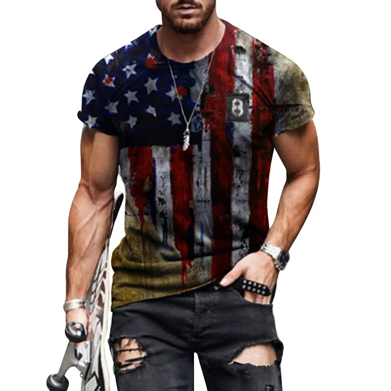 

Hot-selling national flag style men's retro short-sleeved T-shirt vitality Harajuku ethnic style T-shirt 3D printing patriotic