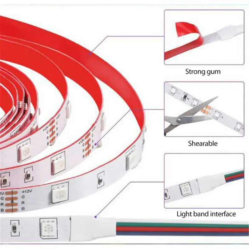 

LED Lights StripS RGB Flexible Lamp Tape TV Background Lighting 12-15 LM Bluetooth Control Music Sound Control