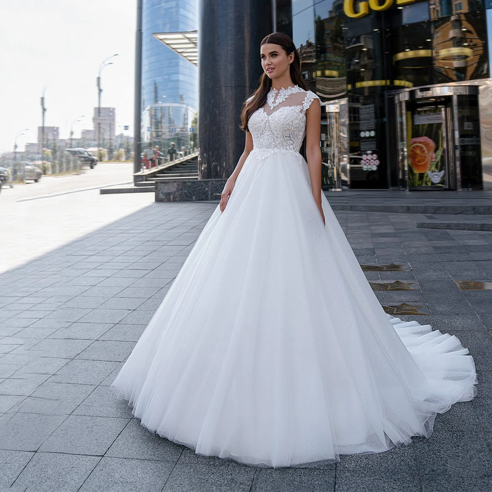 

High Collar Vestido De Novia Vintage Encaje Sleeveless Beading Wedding Dresses Robes Princesa Button Bridal Gown White