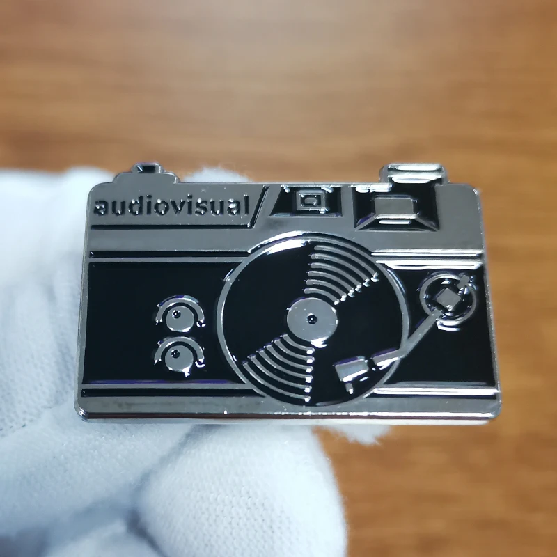 Old-school SLR Film Camera Vinyl Record Player lens enamel pin photographer and music Artsy lover gift brooch jewelry
