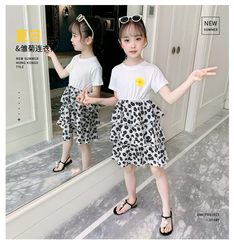 2020 летнее платье для девочек Детское Одежда маленьких Короткая рубашка с