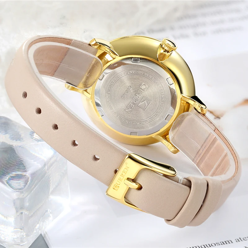 

Top Brand CURREN Women Watches Pink Leather Wristwatch with Rhinestone Ladies Clock Fashion Luxury Quartz Watch Relogio Feminino