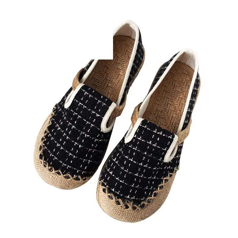 

Slip On Shoes For Women Flax Tennis Female Casual Sneaker Round Toe Flats Soft Slip-on Linen Breathable Dress PU Faux Fur Rubber