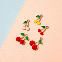 10pcs enamel gold color cherry charm pendant for jewerly diy making bracelet women necklace earrings accessories findings craft