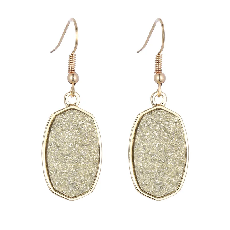 

Oval Hexagon Resin Druzy Drusy Dangle Earrings Gold Plated Brand Jewelry for Women Gift