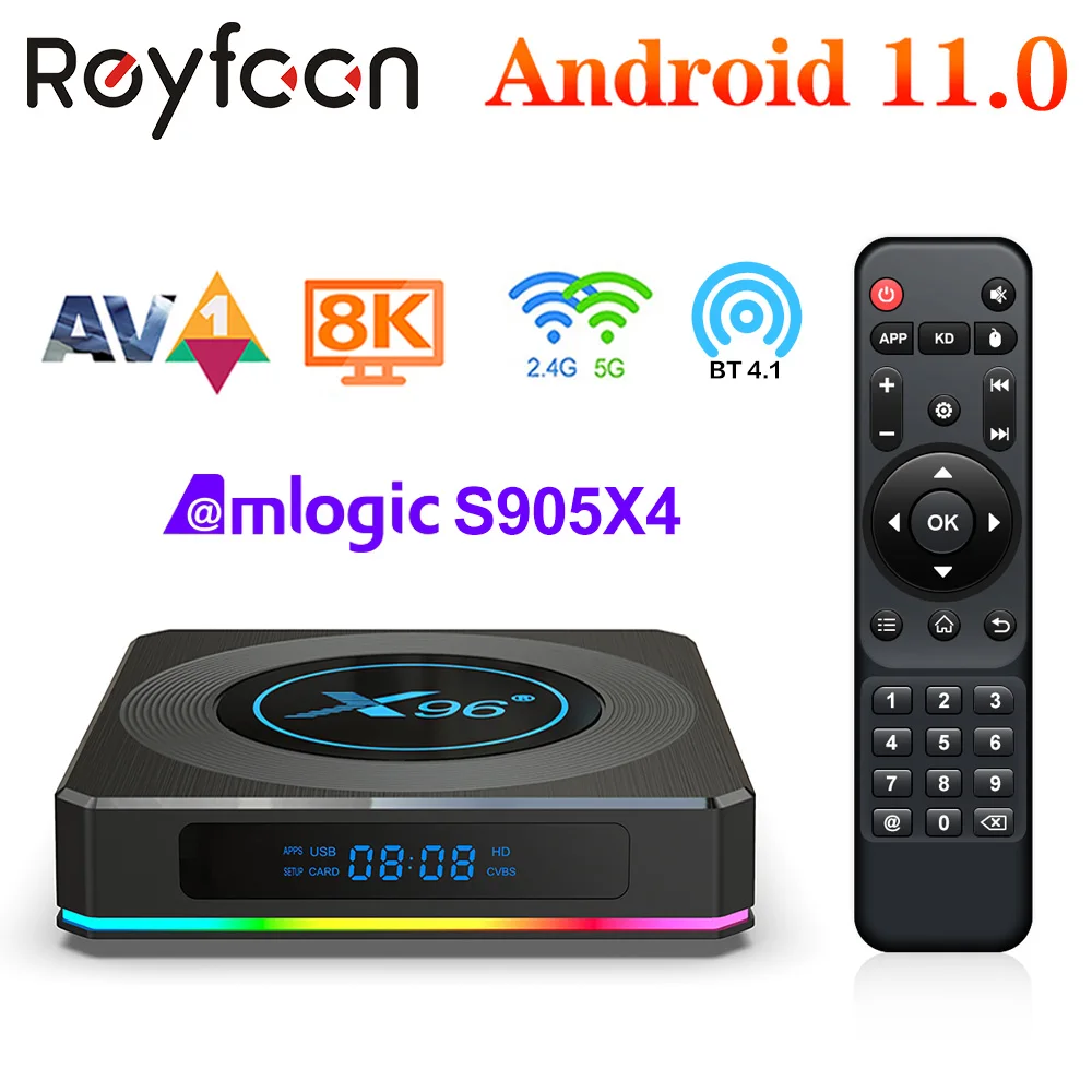 

Приставка Смарт-ТВ X96 X4 Amlogic S905X4 Android 11 RGB светильник 4G 32 Гб 64 Гб Поддержка AV1 8K Dual Wifi BT4.1 Youtube ТВ-приставка X96X4