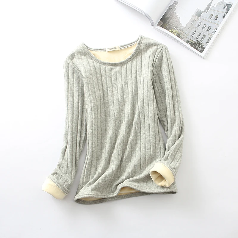 Осенне зимняя женская теплая Толстая бархатная футболка с длинным рукавом из