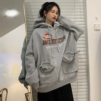 houzhou letter print women hoodies kawaii preppy style long sleeve autumn winter hooded sweatshirt oversized streetwear