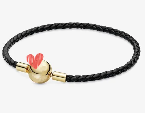 

Pando Charm Chain 925 Sterling Silver Bracelet Charming beads classic circular Leather rope chain DIY jewelry