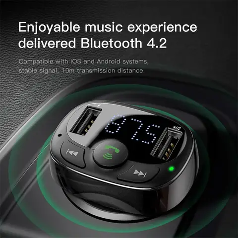 Baseus FM-передатчик Bluetooth Aux Audio MP3-плеер FM-радио Dual USB Быстрая зарядка Автомобильное зарядное устройство FM-модулятор Автомобильный комплект громкой связи