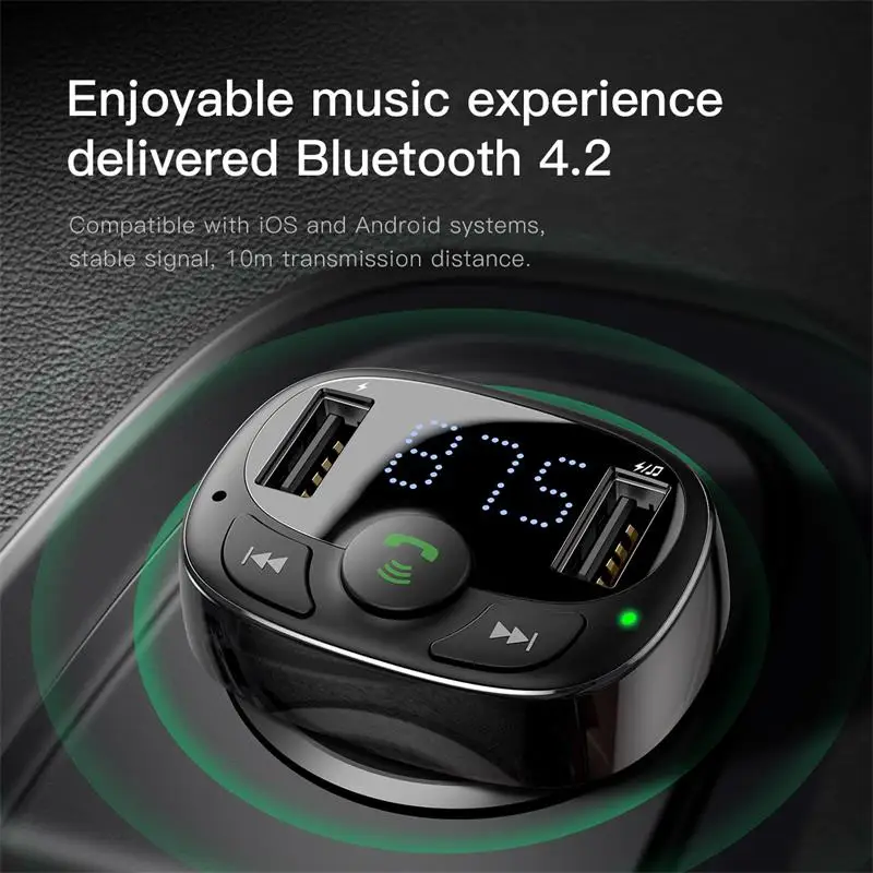 FM трансмиттер Baseus с Bluetooth Aux аудио mp3 плеер радио двойной USB быстрая зарядка