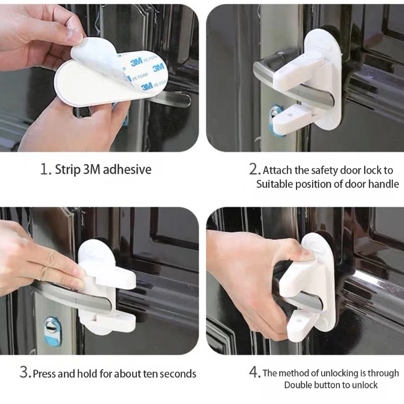 

Childproof Door Lever Lock 1 Pack Prevents Toddlers from Opening Doors Easy One Hand Operation Durable ABS 3M Adhesive