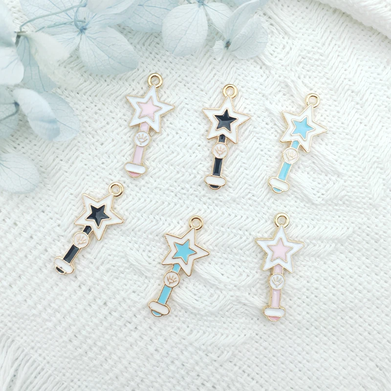 10pcs Alloy Enamel Charm Pendant Earrings Star Magic Wand Jewelry Accessories DIY Bracelet Necklace Pendant  Bracelet Charms