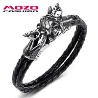 men jewelry black genuine leather bracelet stainless steel punk the king of pirates charm hot women bangle