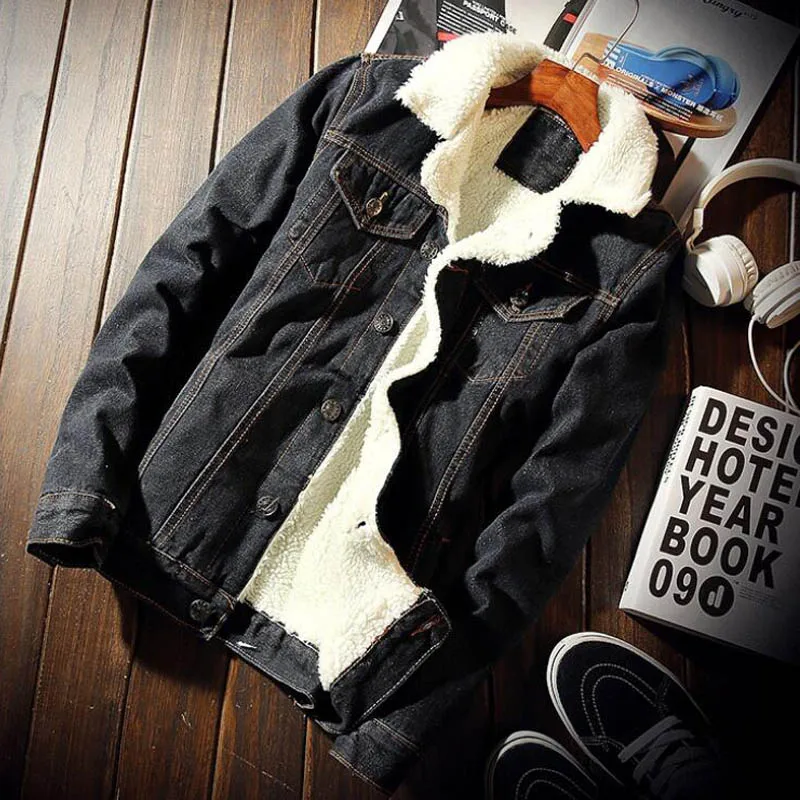 

Men Denim Jacket Trendy Winter Warm Fleece Coats Mens Outwear Fashion Jean Jackets Male Cowboy Casual Clothes Plus Size 5XL 6XL