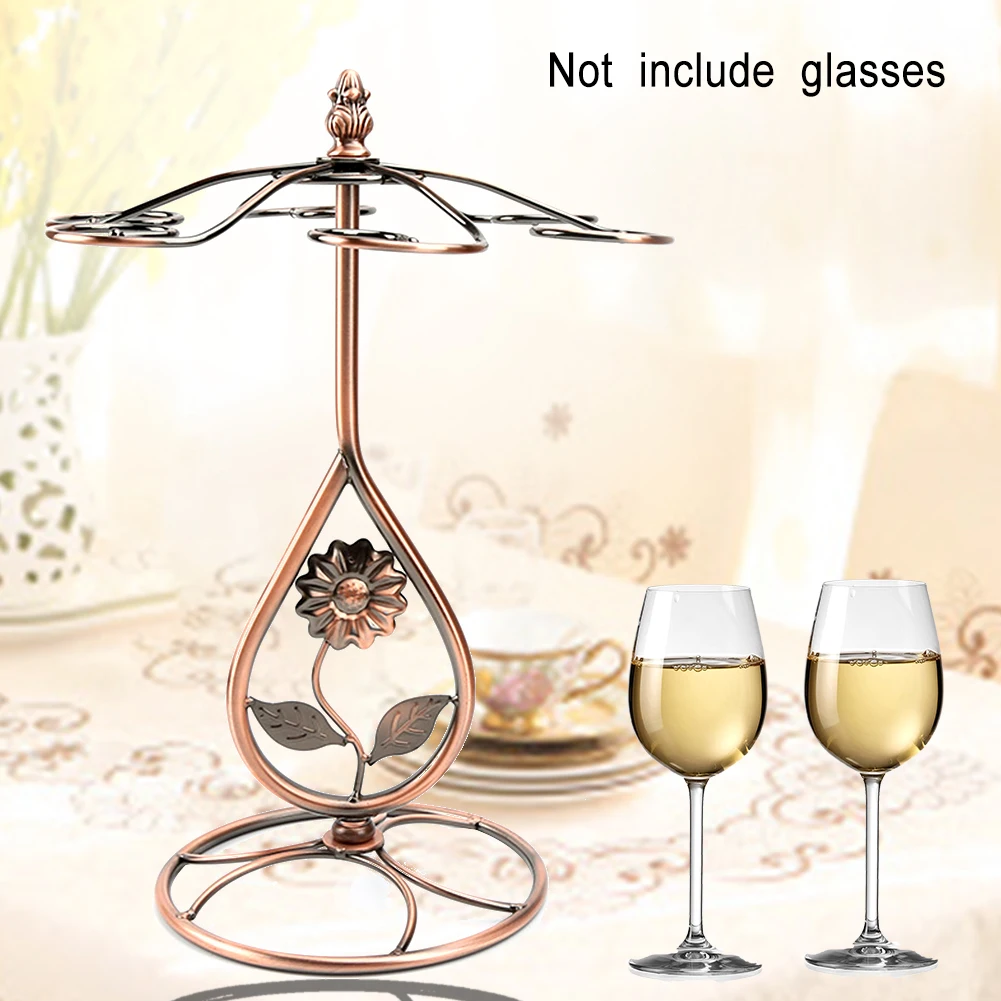 Storage Organizer Kitchen Stemware Rack Bar Hanging Wine Glass Holder Wrought Iron Gifts Bronze Display Stands Tabletop 6 Hooks |