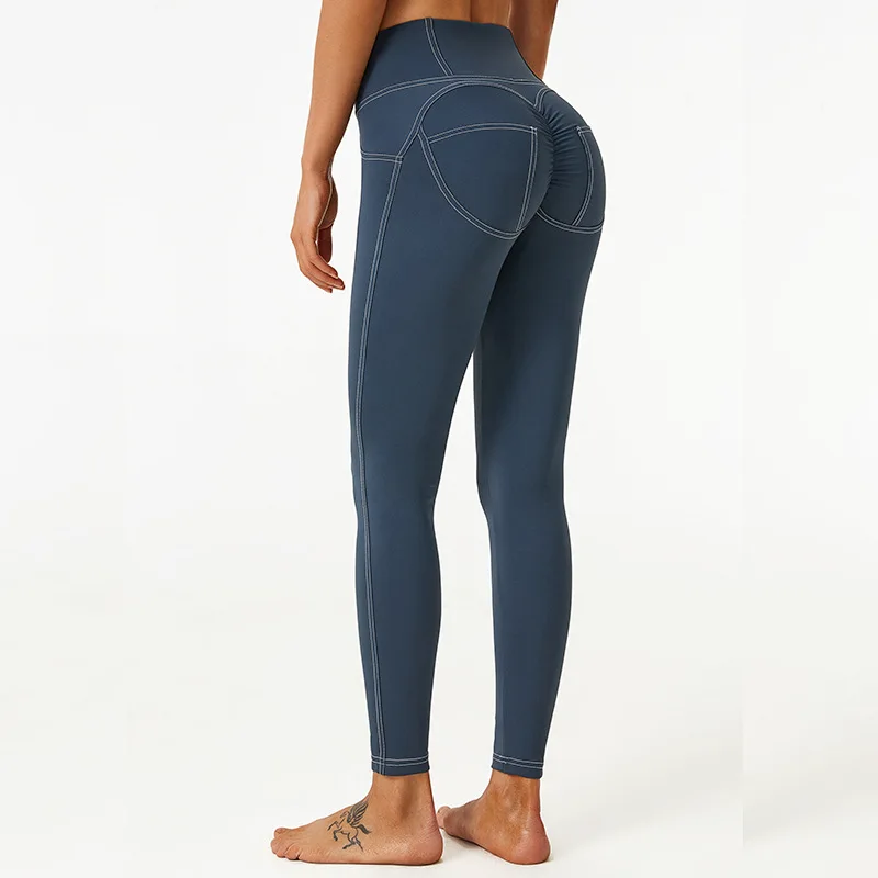 

Спортивные брюки для фитнеса с эффектом ягодиц, женские обнаженные персиковые штаны для йоги, имитация джинсовой ткани, спортивные Леггинс...