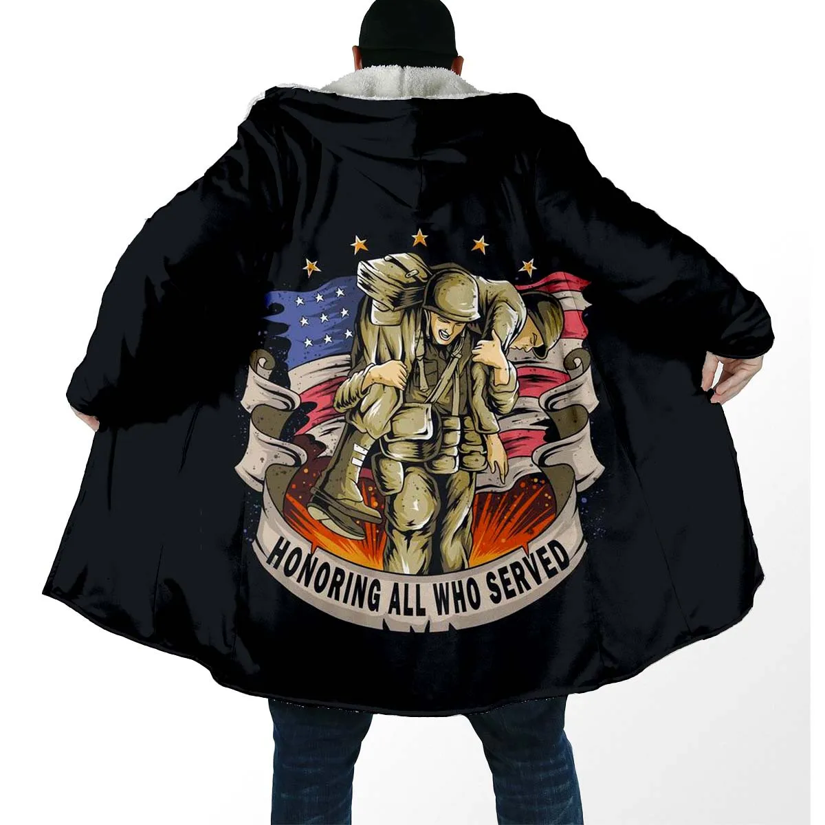 Толстая теплая накидка с капюшоном для женщин и мужчин Череп солдат армейская