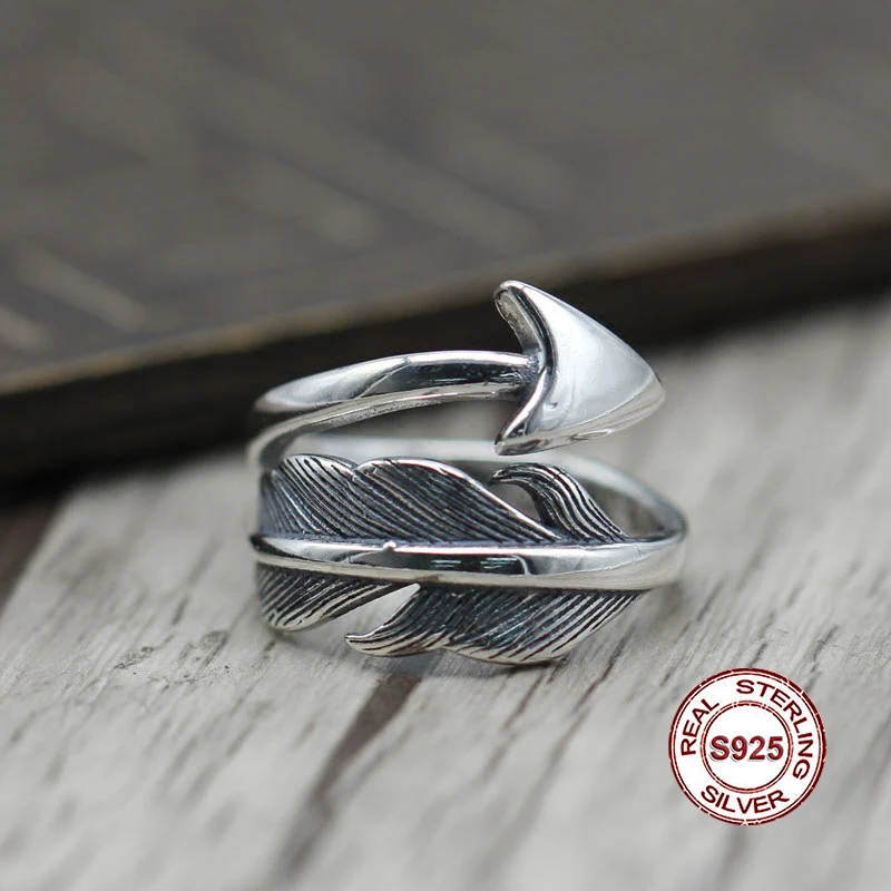 

Кольцо из стерлингового серебра S925 в индийском стиле ретро точечное золото для создания индивидуальности Классическая серия перьев отправ...