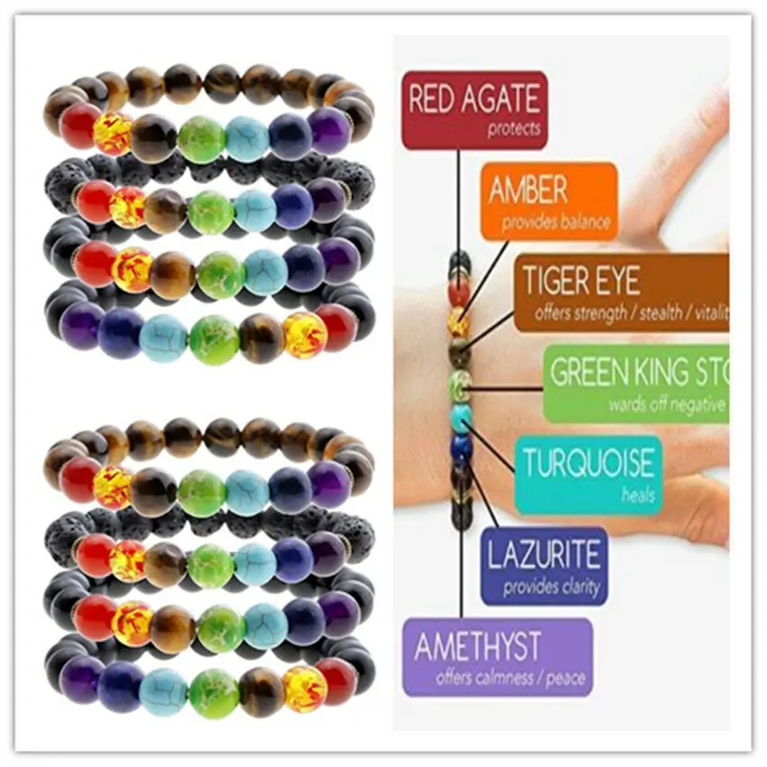 7 Чакра исцеляющий баланс молитва бисерный браслет Лава Йога камни для рейки