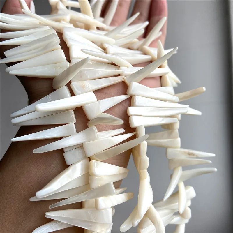 

Natural Sharp Long Teeth Shape Shell Beads Mother Of Pearl Strip Bead For Jewelry Making DIY Necklace Bracelet Strand 15''