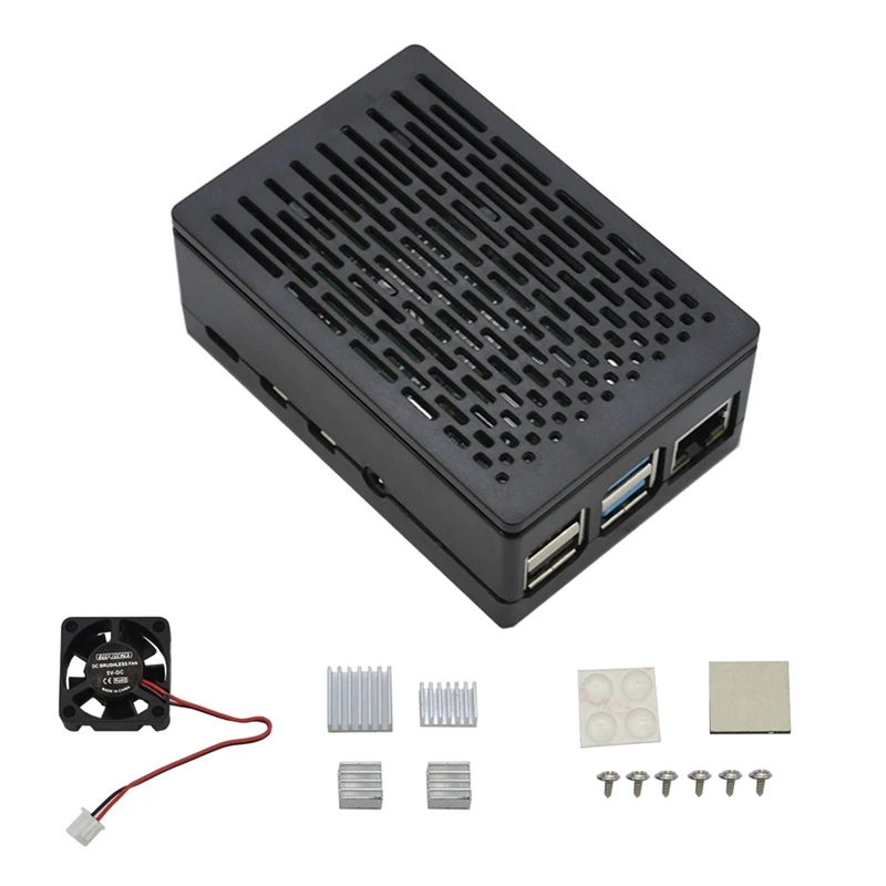 Для Raspberry Pi 4B защитный чехол ABS корпус с охлаждающим вентилятором серебристый