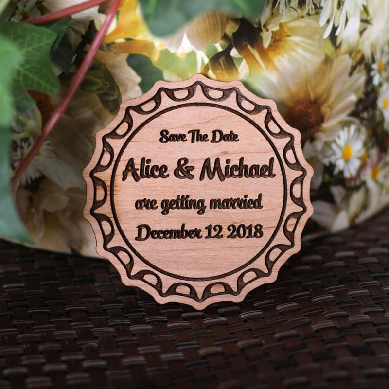 

Customized beer lid save date magnet for wedding or birthday celebrations, personalized save date lid beer