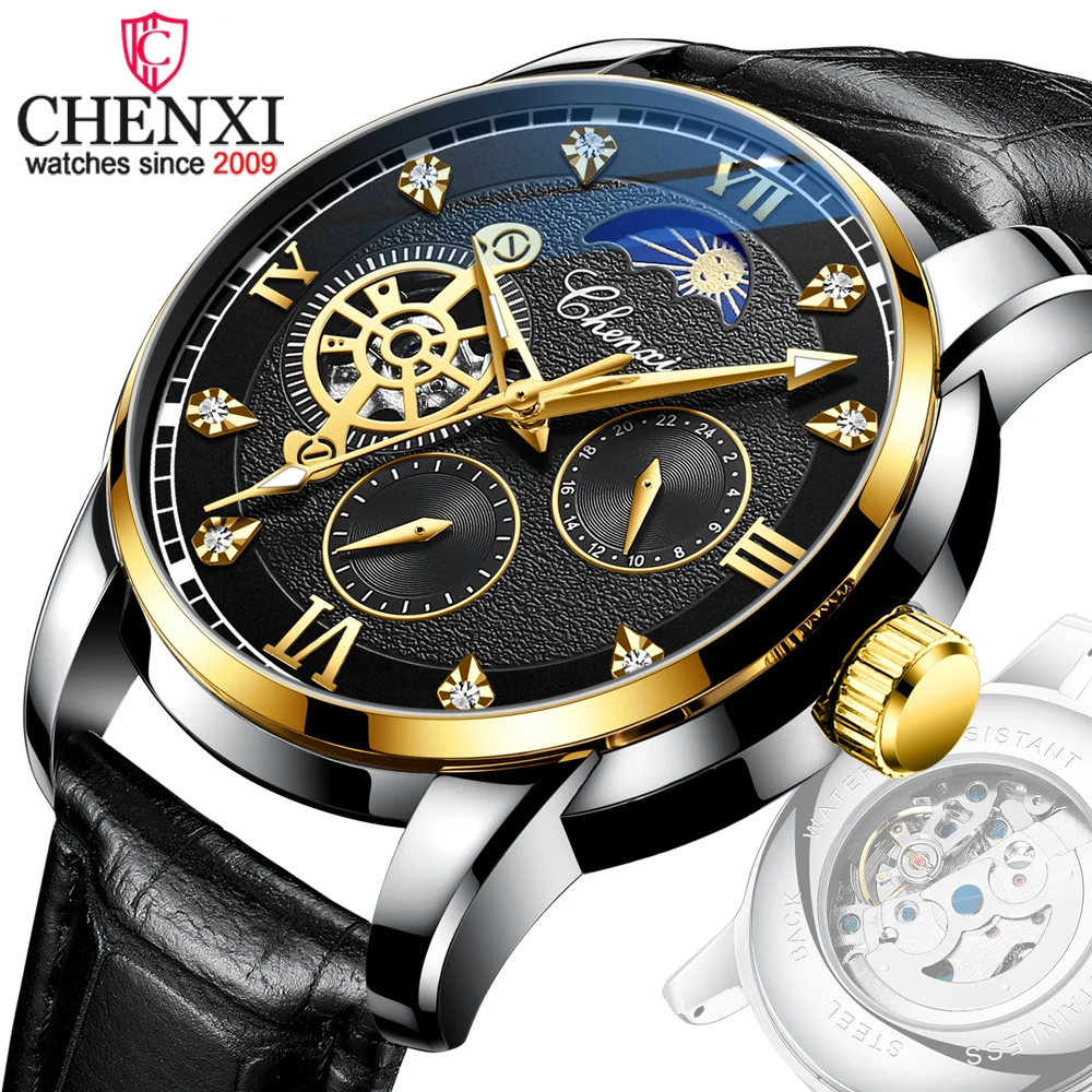 

CHENXI Luxury Brand Watch Men Automatic Mechanical Tourbillon Clock Waterproof Leather Business Wristwatches Relogio Masculino