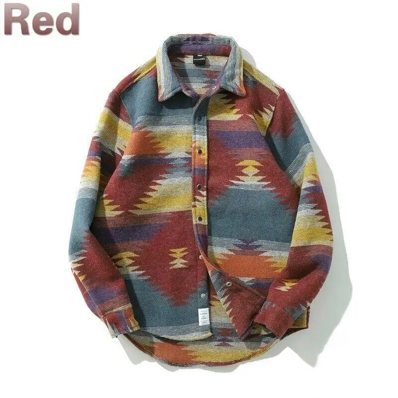 

Soft Brushed Shirt Men Winter Retro Fashion Casual Ethnic Coat Striped Tops Street Trendsetters Street Trendsetters Comfortable