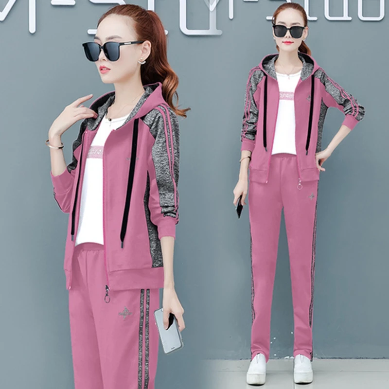 Спортивные костюмы женские комплекты из 3 предметов 2019 Костюмы Брюки и топ
