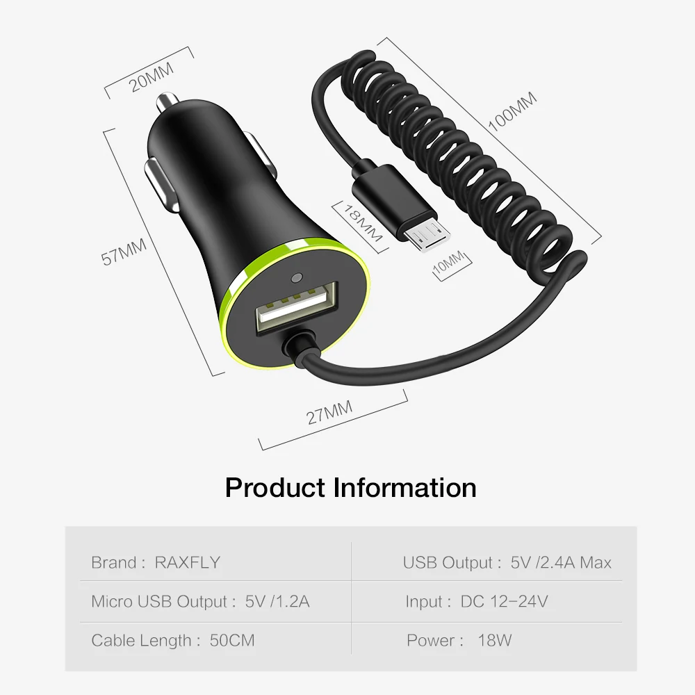 Универсальное автомобильное зарядное устройство с кабелем для iPhone X 8 Plus usb порт