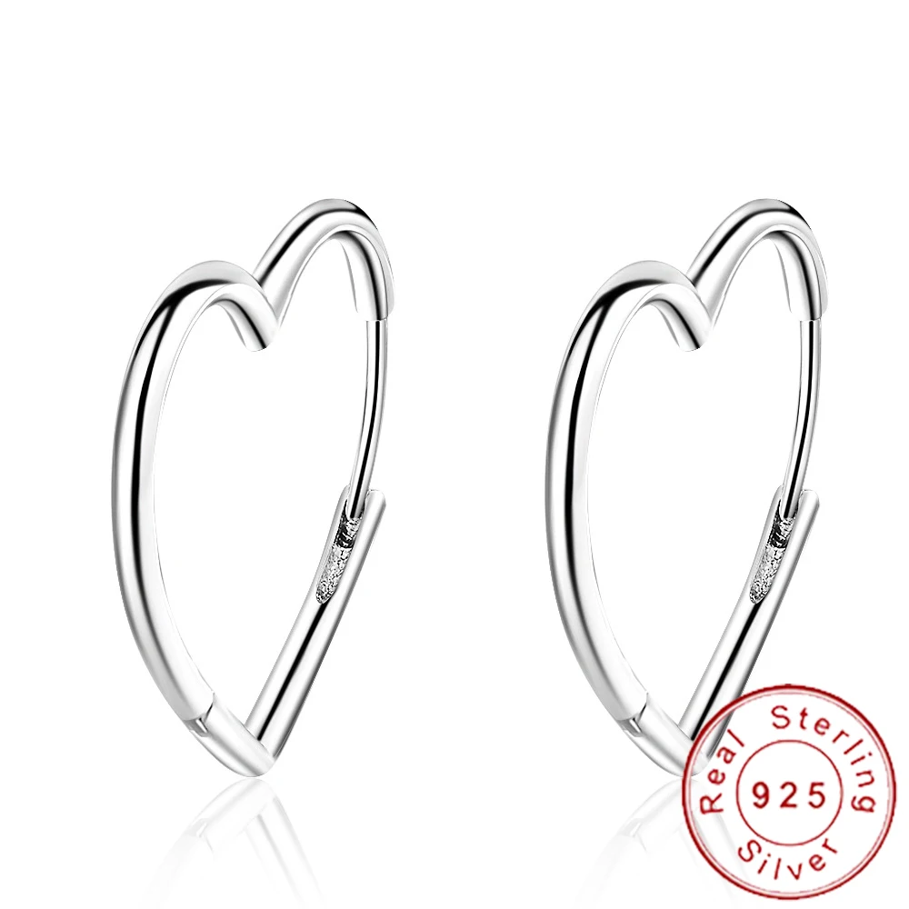 Женские корейские сережки кольца с большим сердечком из стерлингового серебра 925