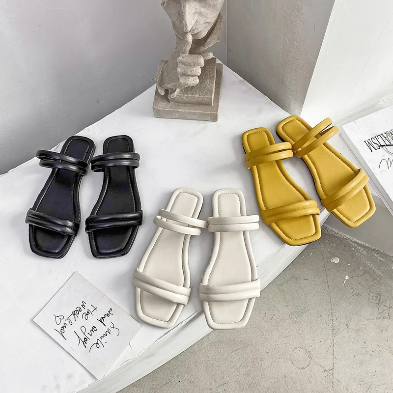 

Shoes Slippers Soft Cross-Tied Slides Summer Clogs Woman Fashion Pantofle Comfort Flat Beach Luxury 2021 Basic Rome Scandals PU