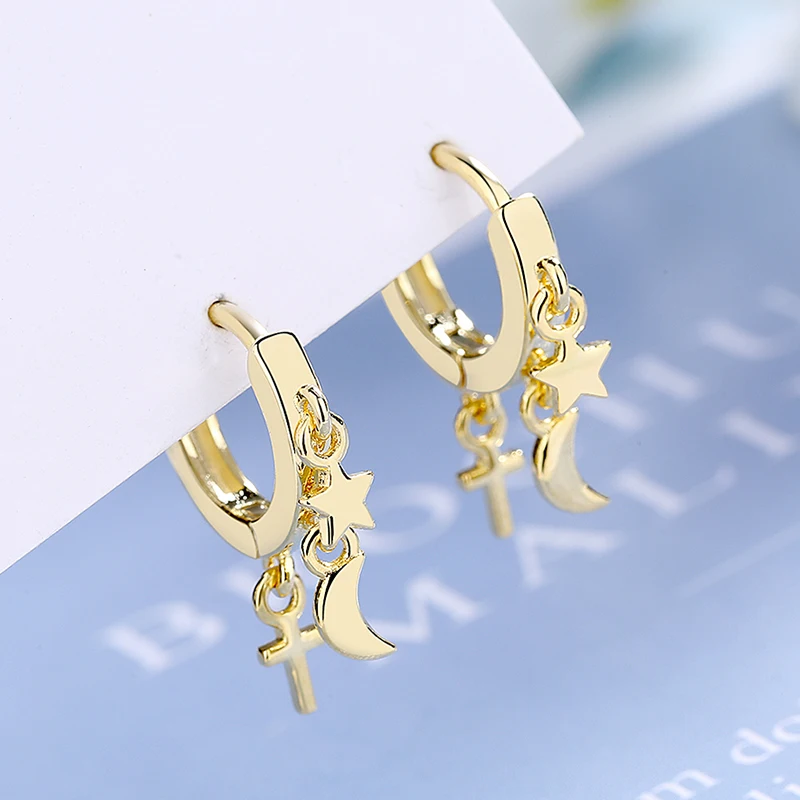 Милый крошечная звезда Луна Крест Кулон кистями Женские серьги кольца с