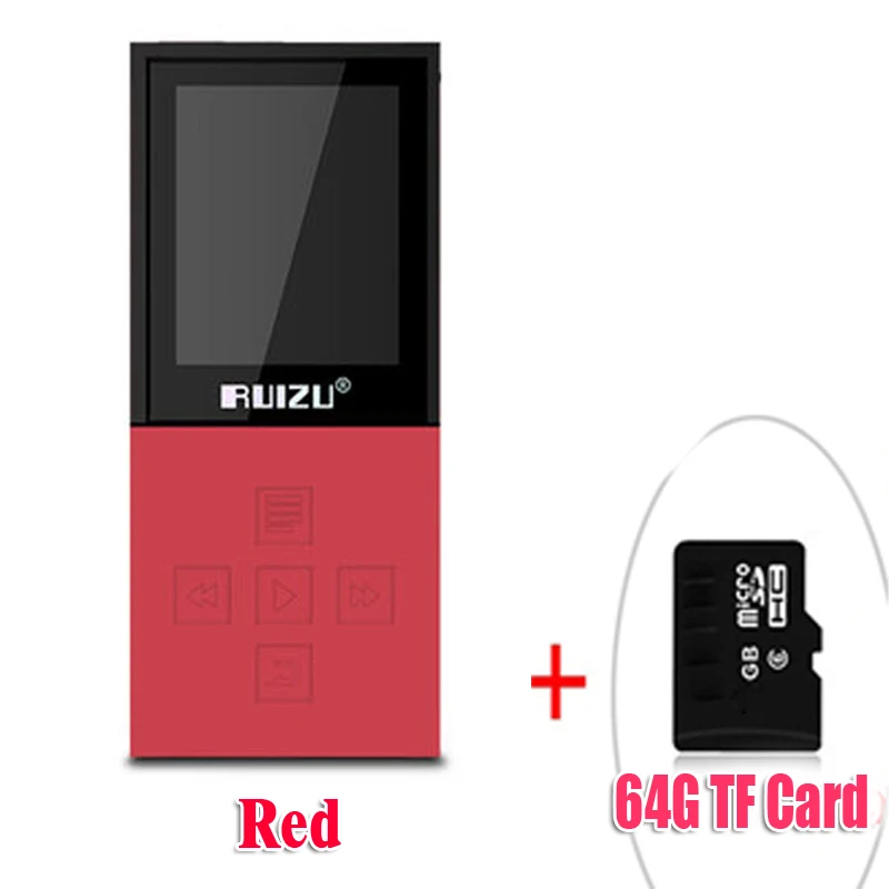 RedWith64GBTFcard RUIZU X18 Bluetooth спортивные MP3 плеер с 8 г дой-Пак playing130Hours высокого качества без потерь Регистраторы FM для говорить - Цвет: RedWith64GBTFcard