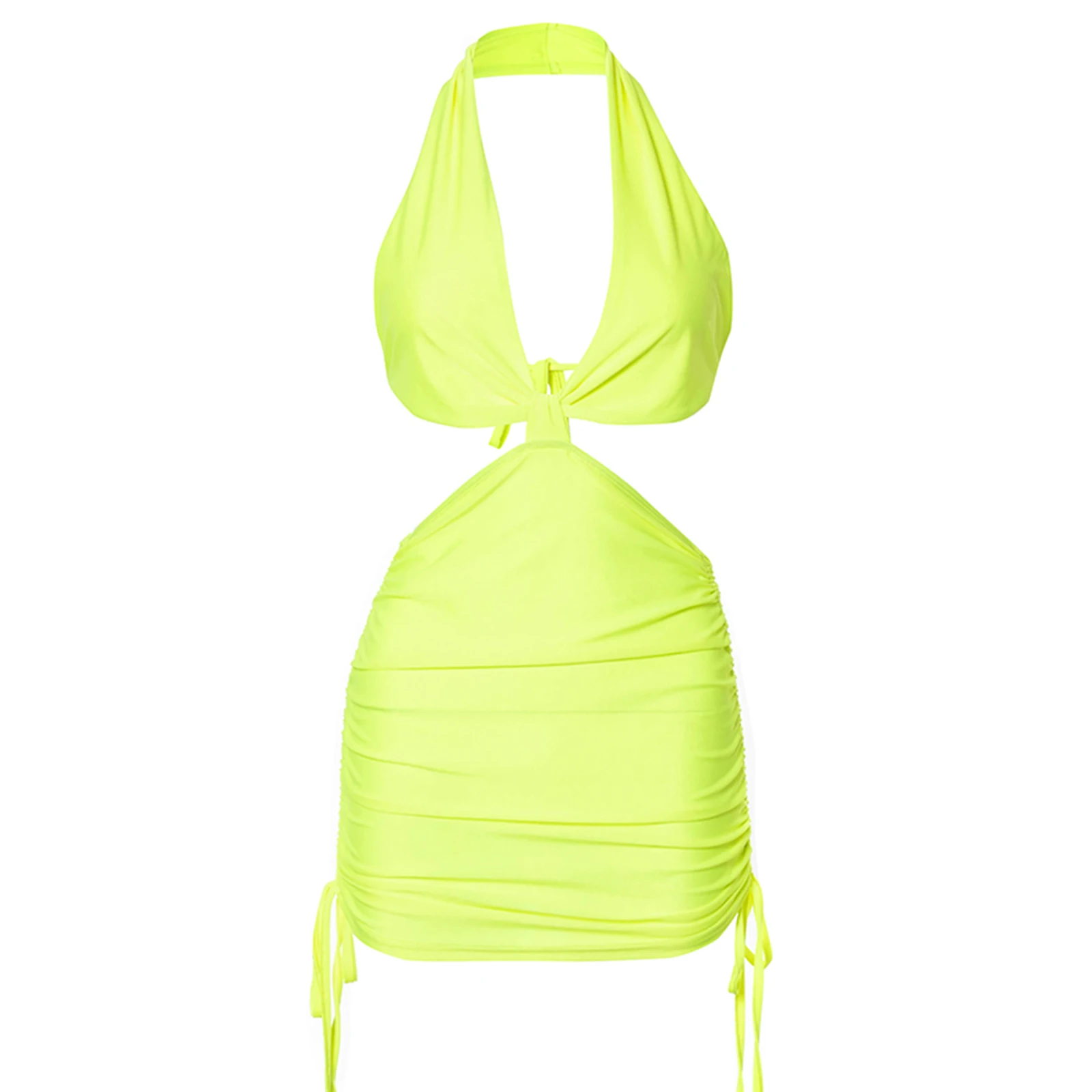 

Women Summer Dress, Sleeveless Neck-Hanging Wrapped Slimming Summer Pleated Solid Color Mini Dress For Holiday Party Clothes