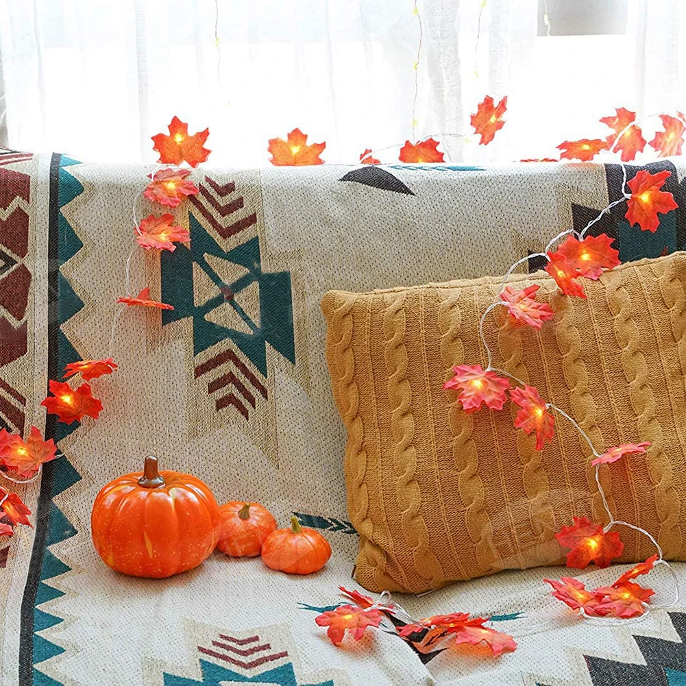 

Стильные искусственные листья растений строка светильник Хэллоуин, День благодарения рождественские осенние листья клена гирлянда светод...