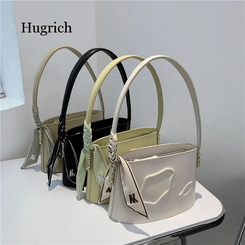 

Korean Style Scarf Bucket Shoulder Bags for Women Unique Design Solid Color Pu Leather Ladies Purses and Handbags Trends 2021