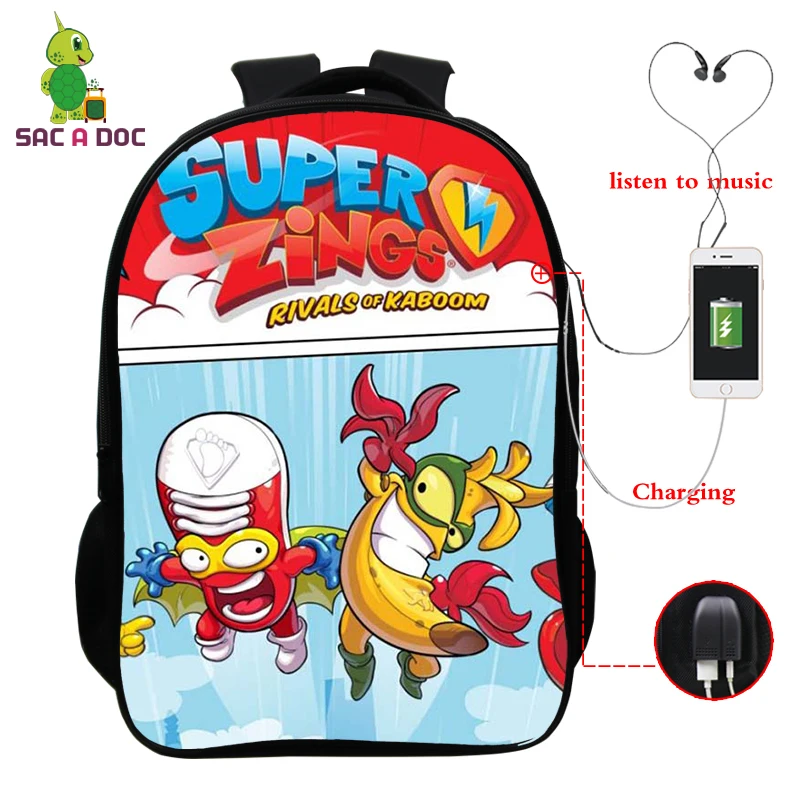 

superzings cartoon image USB multifunctional 16 inch backpack casual backpack student schoolbag travel backpack unisex