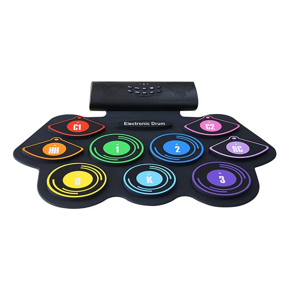 

Portable Electronic Drum Kit Hand Roll Drum Set 9 Pads Built-in Stereo Speaker 1000mA Lithium Battery with Drumsticks Foot Pedal