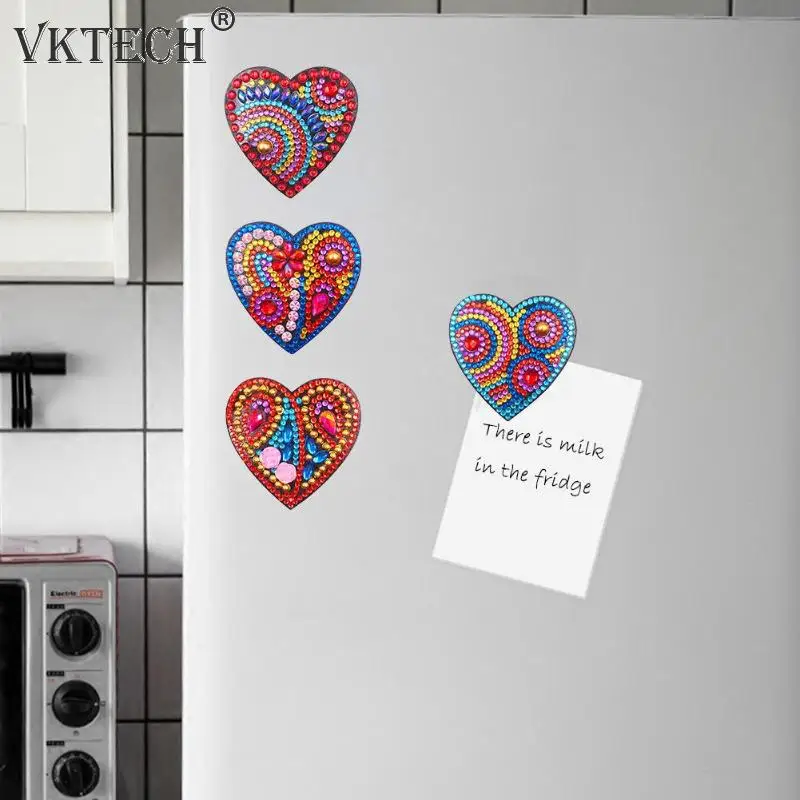 4 шт сердце DIY полная дрель специальная форма алмазная живопись магнит на холодильник магнитная наклейка для кухни украшение