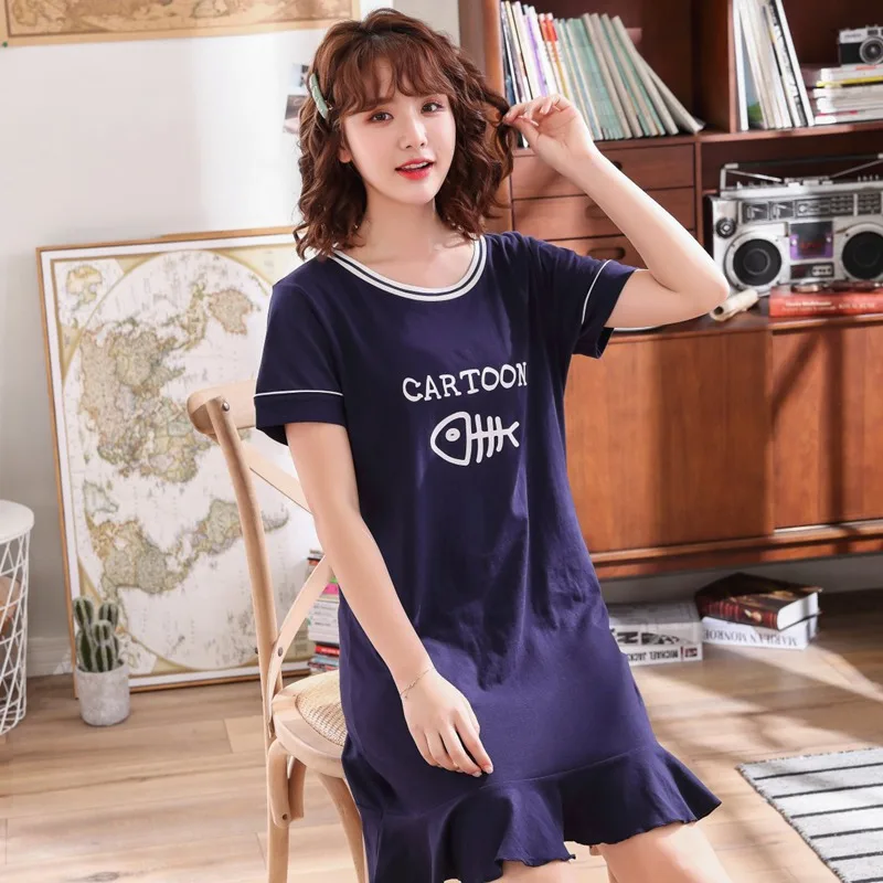 Ночные рубашки из 100% хлопка с коротким рукавом для пар женская летняя одежда сна