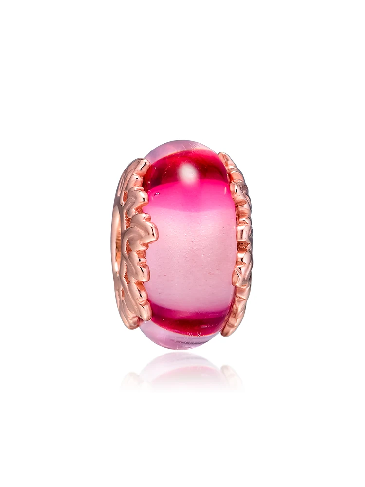 Подходит для Pandora Подвески Браслеты из розового муранского стекла и листьев 100% 925