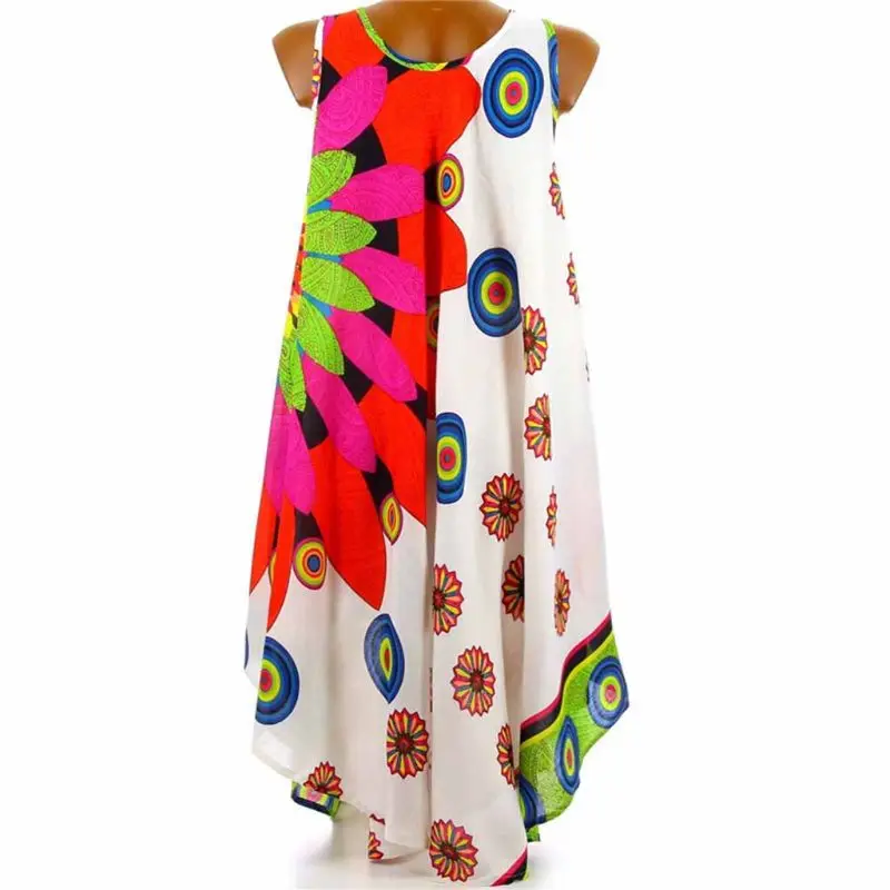 

U2JF Women Plus Size Italian Floral Print Boho Sleeveless Sundress Ladies Holiday Beach Dress