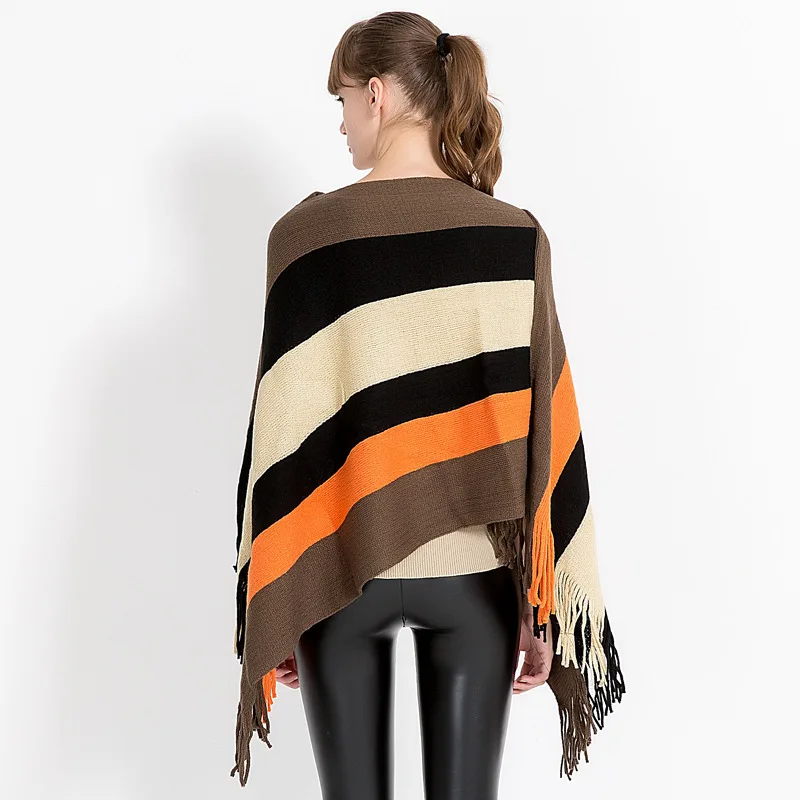 Осенне-зимний вязаный свитер с бахромой модные женские накидки + пончо