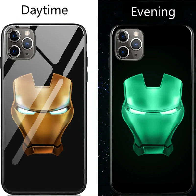Marvel Бэтмен Веном чехол в виде светящегося стекла для iphone 11 Pro XS MAX XR X 7 8 6 6S Plus Мстители Черная пантера Железный человек чехол - Цвет: Iron Man A