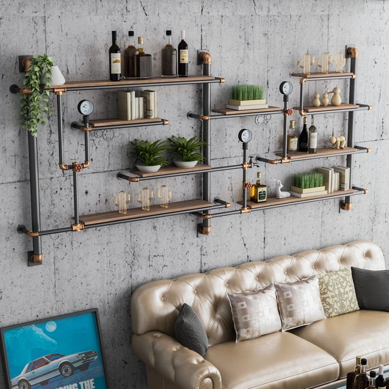 

Iron Art High temperature baking paint Wall Shelf Retro Bookshelf Bookshelf Retro Design Metal Wall Shelf Wine Rack