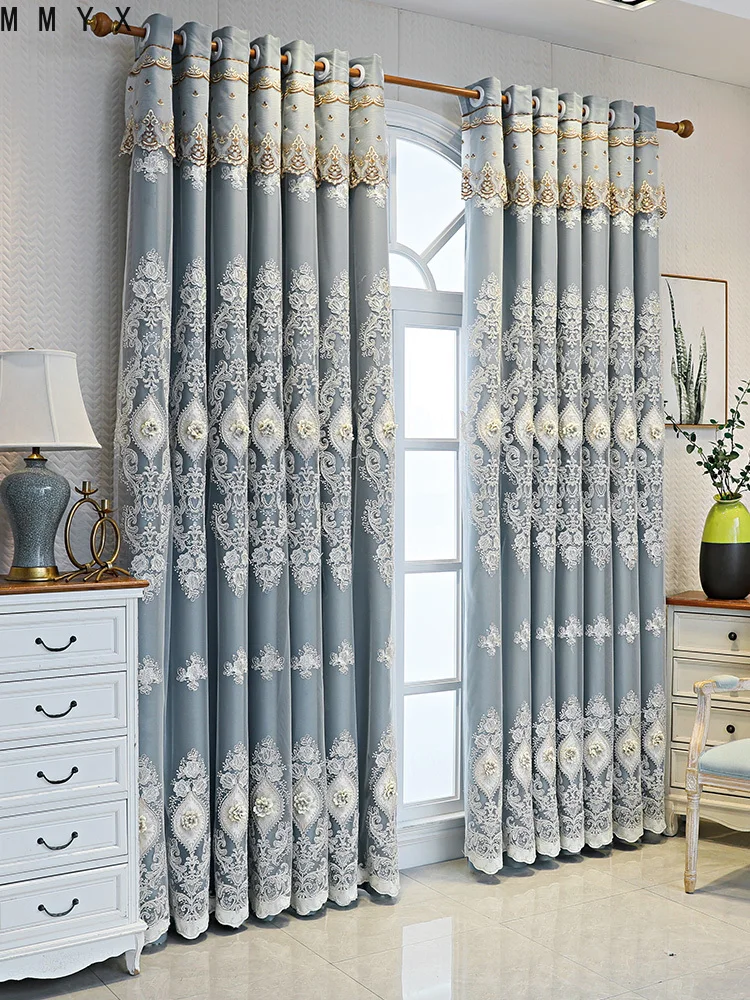 

2021 New Customized European-Style Double-Layer Curtain Pink Cloth Yarn Integrated Finished Relief Embroidery Living Room