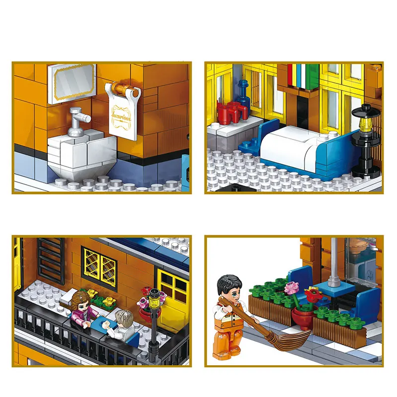 

1367 Pcs Bricks Hotel Creator Street View Model Building Blocks Boys Christmas Birthday Gift Kids Toys For Children