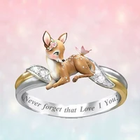 new hot fashion exquisite jewelry cute sika deer ring love princess proposal ring anniversary gift party jewelry